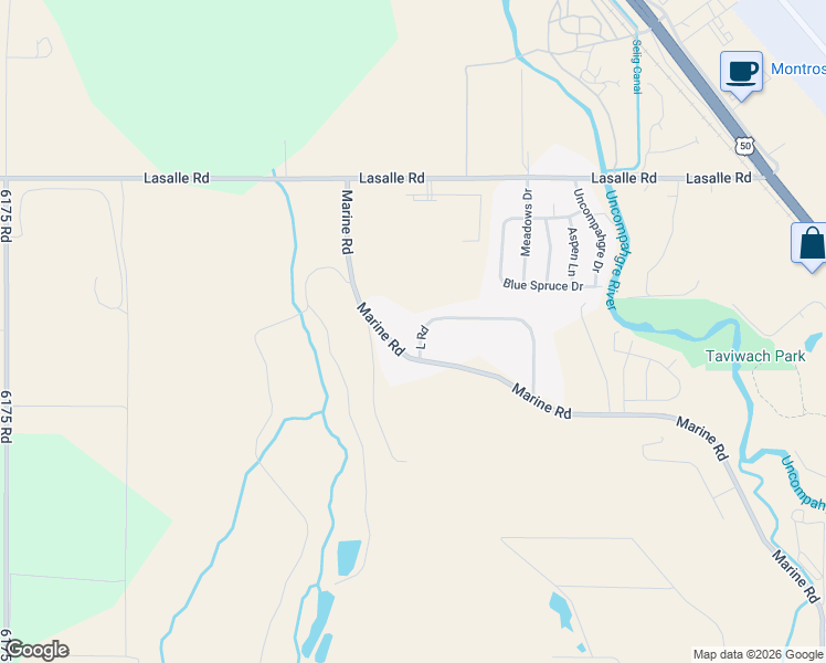 map of restaurants, bars, coffee shops, grocery stores, and more near 13342 L Road in Montrose