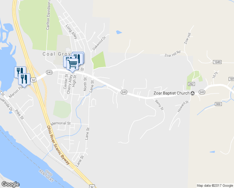 map of restaurants, bars, coffee shops, grocery stores, and more near 200 Dutey Drive in Coal Grove