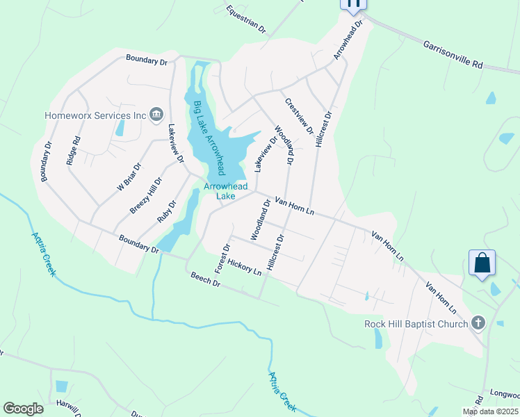 map of restaurants, bars, coffee shops, grocery stores, and more near 105 Woodland Drive in Stafford
