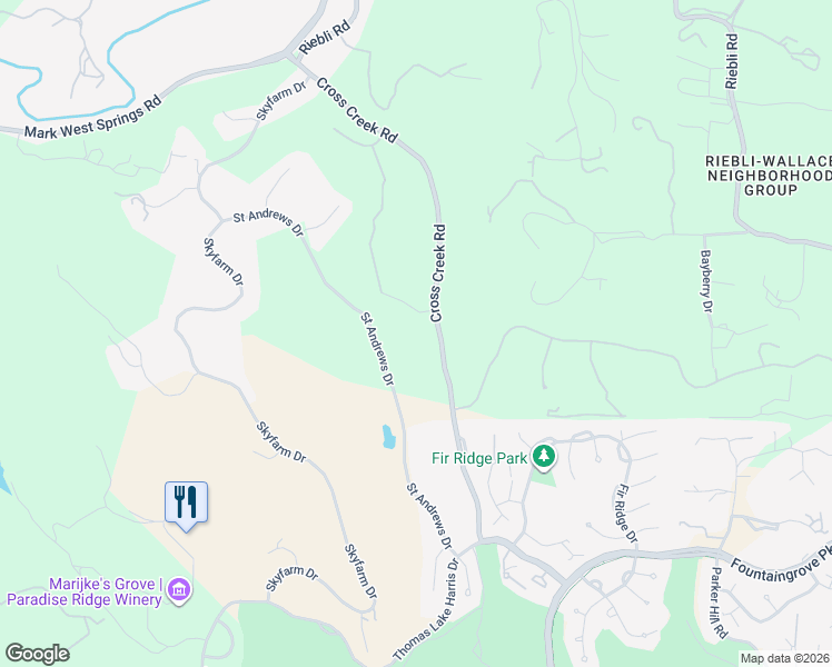 map of restaurants, bars, coffee shops, grocery stores, and more near 3819 Cross Creek Road in Santa Rosa