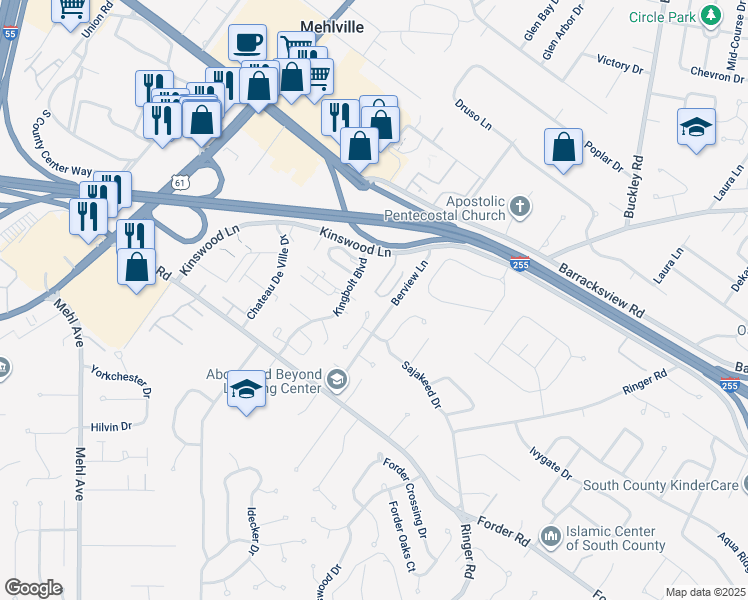 map of restaurants, bars, coffee shops, grocery stores, and more near 4100 Forder Valley Drive in St. Louis