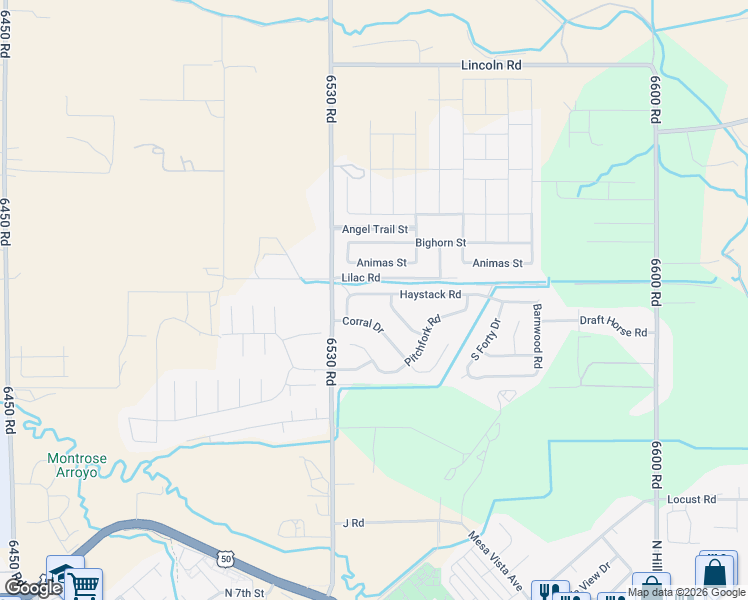 map of restaurants, bars, coffee shops, grocery stores, and more near 1278 Haystack Rd in Montrose