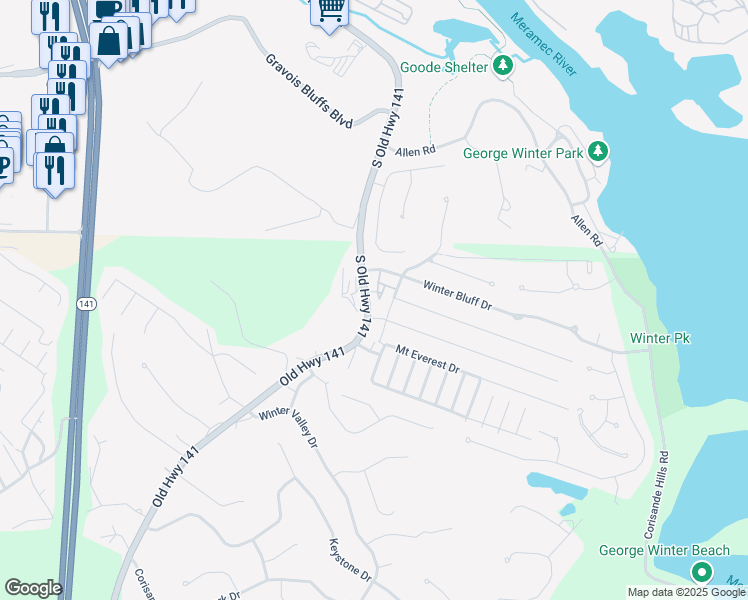 map of restaurants, bars, coffee shops, grocery stores, and more near 605D South Old Highway 141 in Fenton