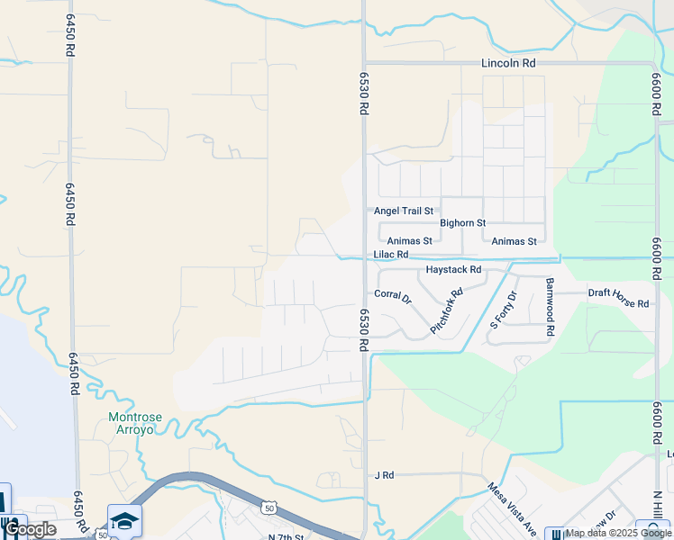 map of restaurants, bars, coffee shops, grocery stores, and more near 1085 6530 Road in Montrose