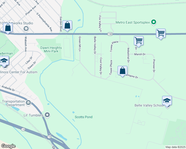 map of restaurants, bars, coffee shops, grocery stores, and more near 1039 Belle Valley Drive in Belleville