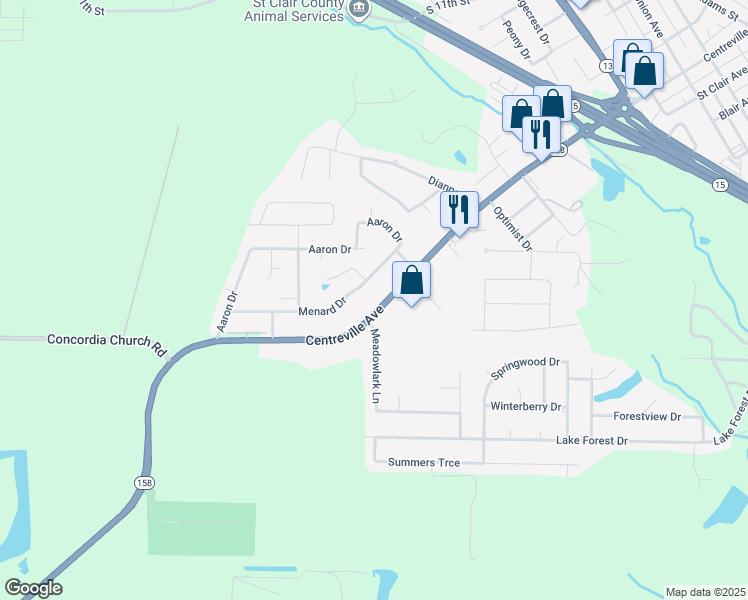 map of restaurants, bars, coffee shops, grocery stores, and more near 437 Meadowlark Lane in Belleville