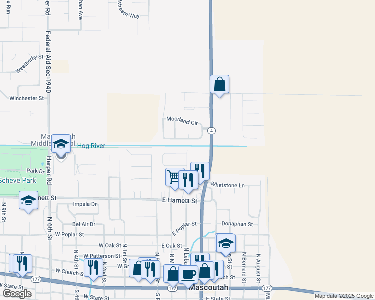 map of restaurants, bars, coffee shops, grocery stores, and more near 750 Fountain View Drive in Mascoutah