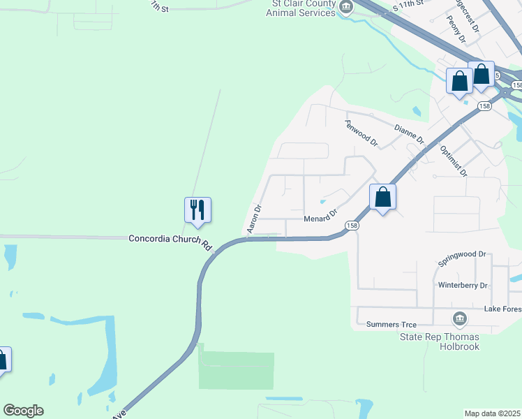 map of restaurants, bars, coffee shops, grocery stores, and more near 327 Aaron Drive in Belleville