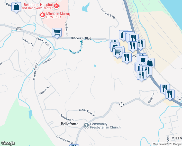 map of restaurants, bars, coffee shops, grocery stores, and more near 100-198 Mount Savage Drive in Ashland