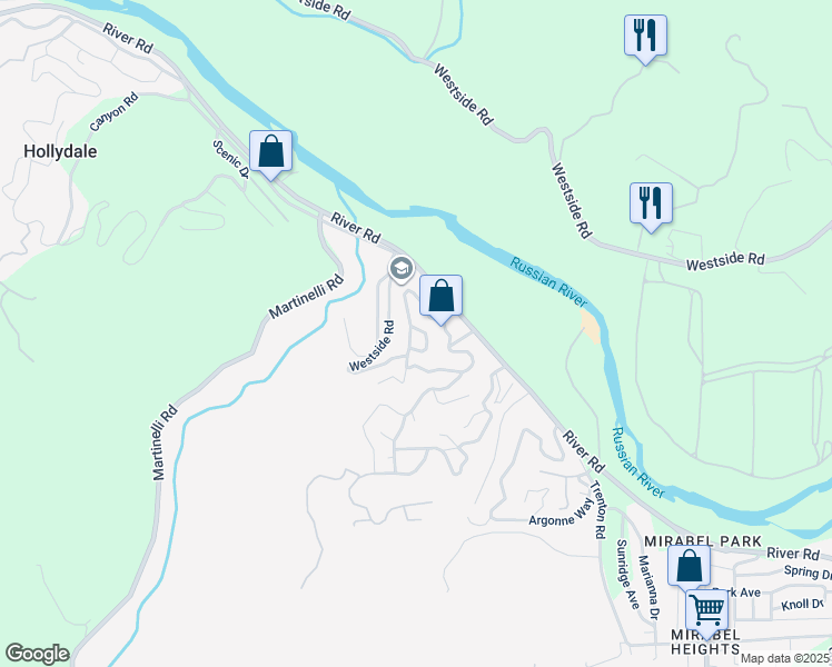 map of restaurants, bars, coffee shops, grocery stores, and more near 9445 Westside Road in Forestville