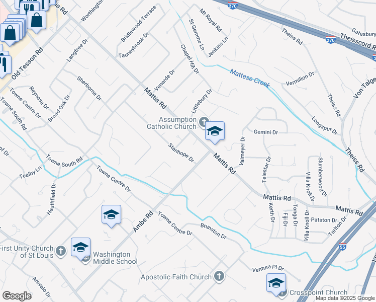 map of restaurants, bars, coffee shops, grocery stores, and more near 4753 Ambs Road in St. Louis