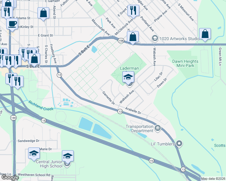 map of restaurants, bars, coffee shops, grocery stores, and more near 34 Scarlet Drive in Belleville