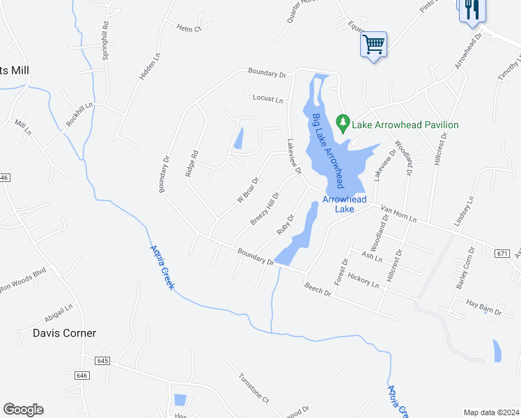map of restaurants, bars, coffee shops, grocery stores, and more near 20 Breezy Hill Drive in Stafford