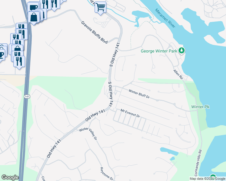 map of restaurants, bars, coffee shops, grocery stores, and more near 642 South Old Highway 141 in Fenton
