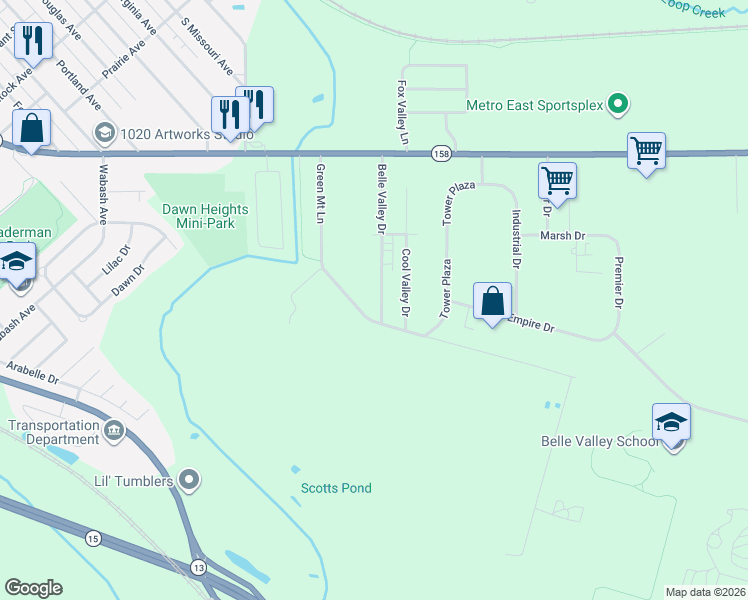 map of restaurants, bars, coffee shops, grocery stores, and more near 3 Belle Valley in Belleville