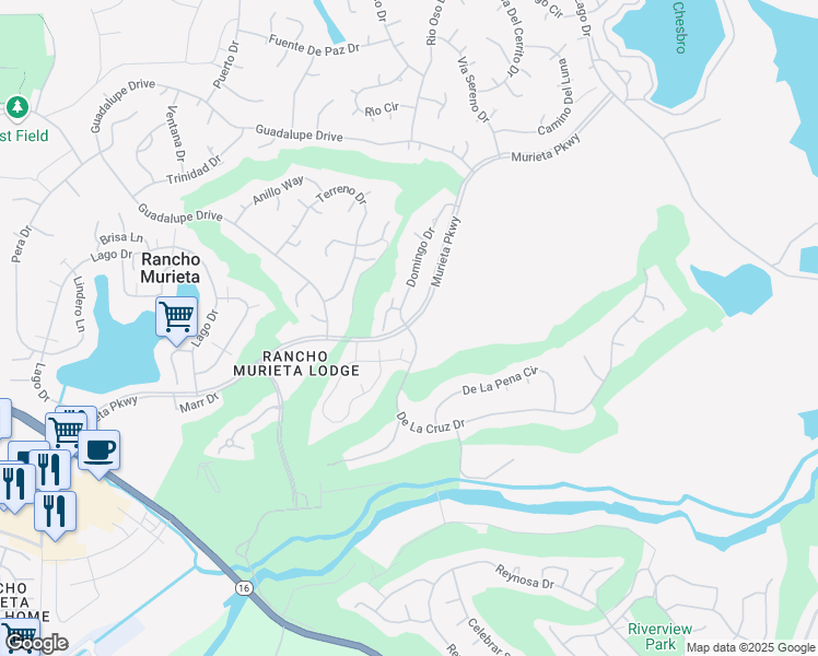 map of restaurants, bars, coffee shops, grocery stores, and more near Murieta Parkway & Domingo Drive in Sloughhouse