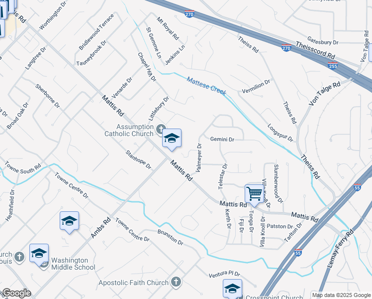 map of restaurants, bars, coffee shops, grocery stores, and more near 4667 Skyridge Court in St. Louis