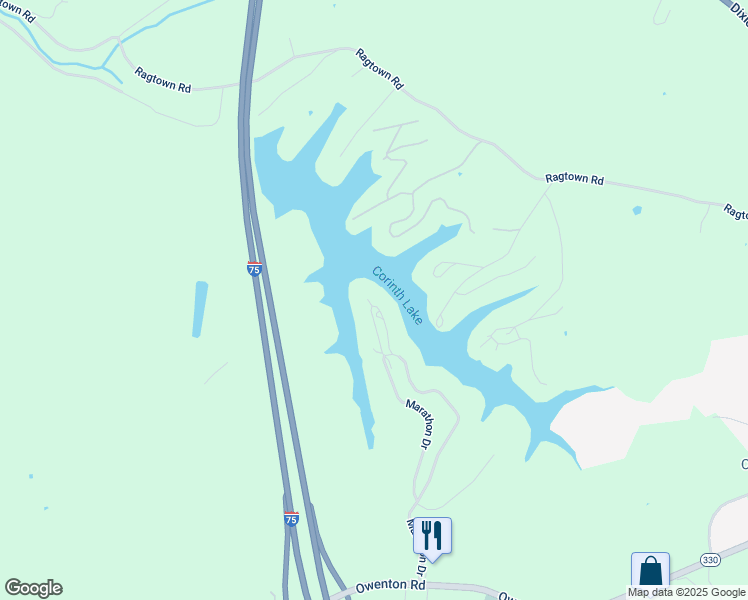 map of restaurants, bars, coffee shops, grocery stores, and more near 825 Marathon Drive in Corinth
