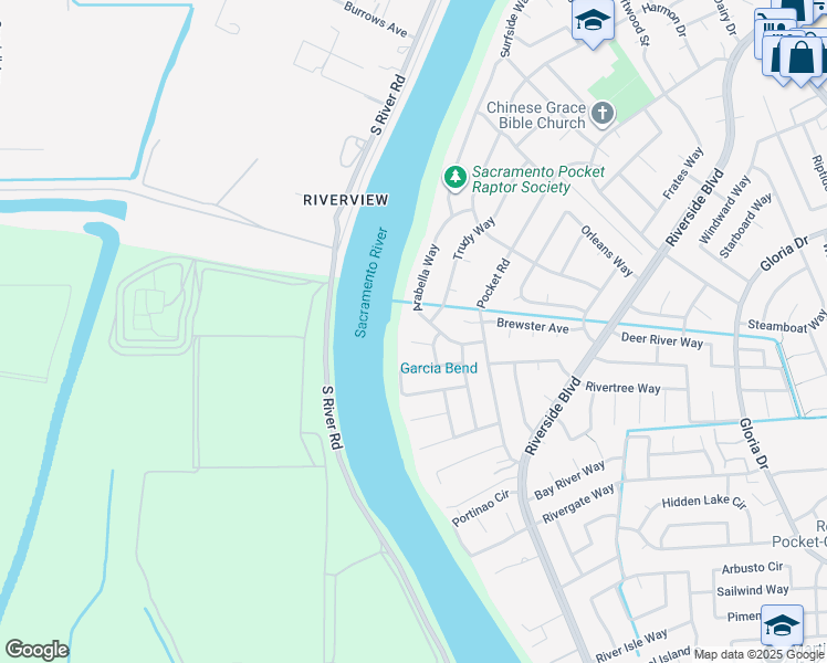 map of restaurants, bars, coffee shops, grocery stores, and more near 9 Garcia Court in Sacramento