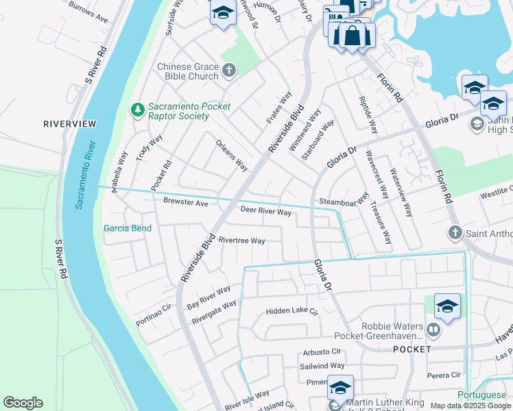 map of restaurants, bars, coffee shops, grocery stores, and more near 361 Deer River Way in Sacramento