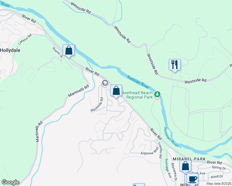 map of restaurants, bars, coffee shops, grocery stores, and more near 9289 Old River Rd in Forestville