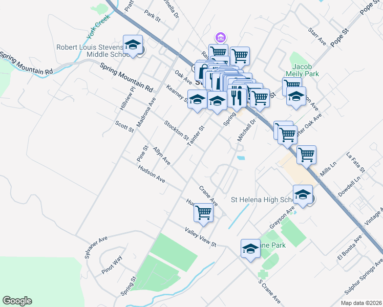 map of restaurants, bars, coffee shops, grocery stores, and more near 1664 Spring Street in St. Helena
