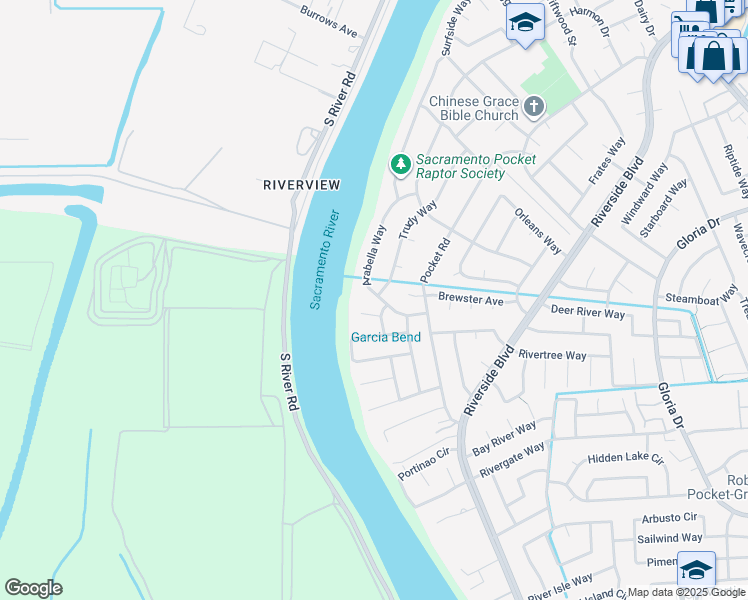 map of restaurants, bars, coffee shops, grocery stores, and more near 9 Garcia Court in Sacramento