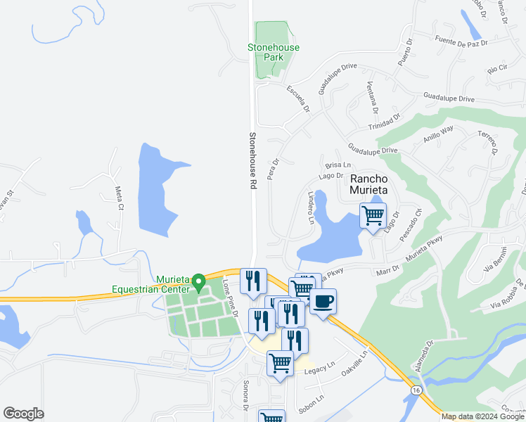 map of restaurants, bars, coffee shops, grocery stores, and more near 6930 Pera Drive in Rancho Murieta