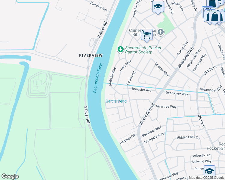 map of restaurants, bars, coffee shops, grocery stores, and more near 9 Garcia Court in Sacramento