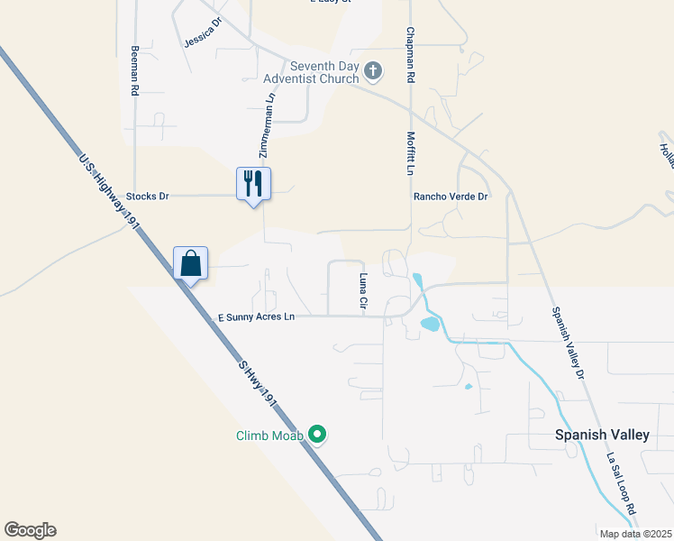 map of restaurants, bars, coffee shops, grocery stores, and more near 4710 Luna Circle in Moab