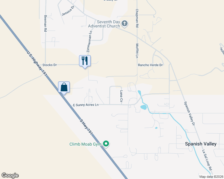 map of restaurants, bars, coffee shops, grocery stores, and more near 4690 Luna Circle in Moab