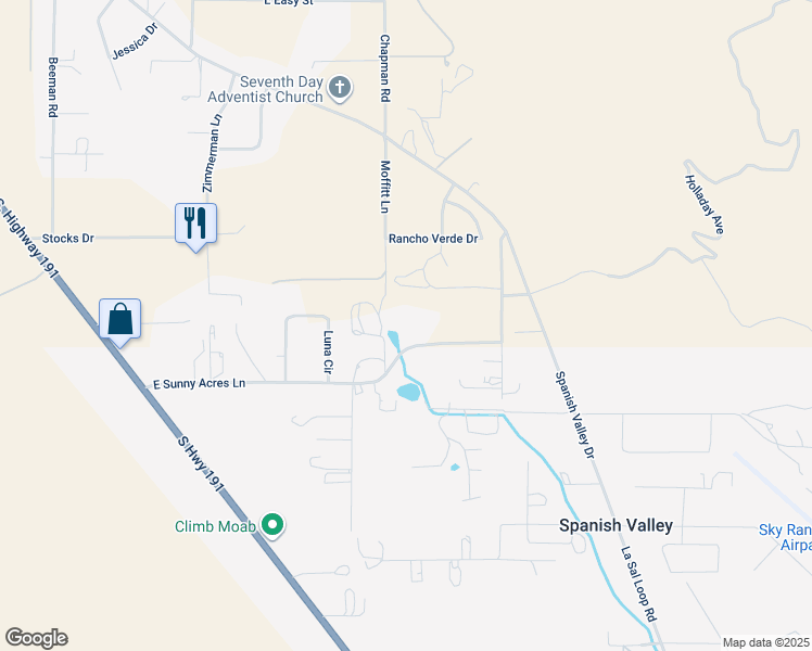 map of restaurants, bars, coffee shops, grocery stores, and more near 4640 Sunny Acres Lane in Moab