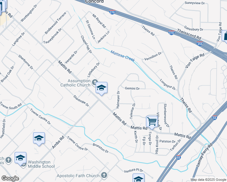 map of restaurants, bars, coffee shops, grocery stores, and more near 4667 Skyridge Court in St. Louis