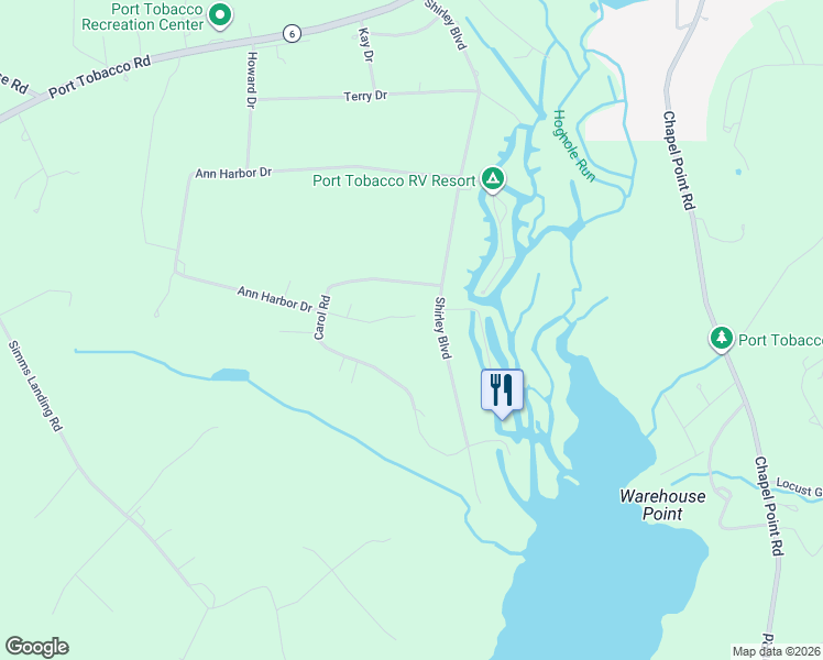 map of restaurants, bars, coffee shops, grocery stores, and more near 7547 Shirley Boulevard in Port Tobacco