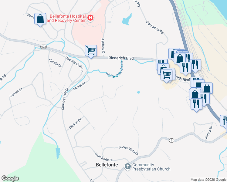 map of restaurants, bars, coffee shops, grocery stores, and more near 634-798 Cs-8007 in Ashland