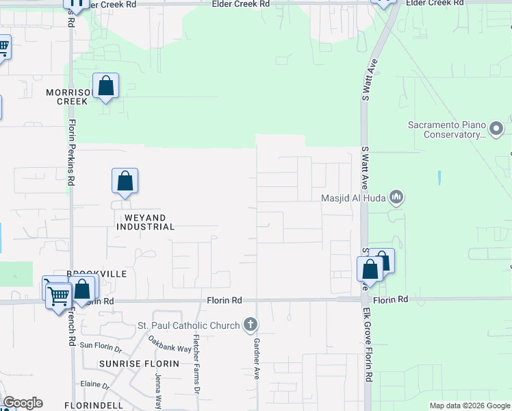 map of restaurants, bars, coffee shops, grocery stores, and more near 6949 Gardner Avenue in Sacramento
