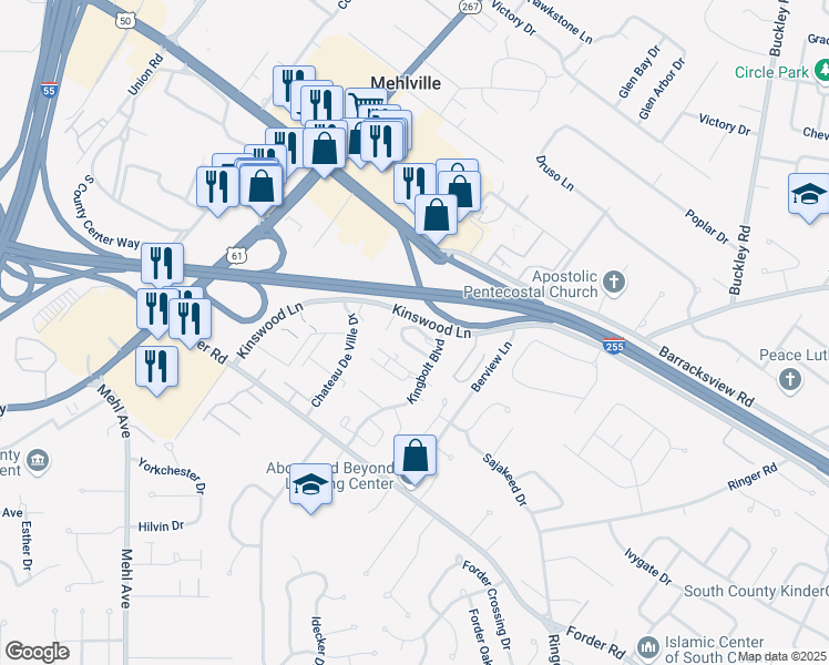 map of restaurants, bars, coffee shops, grocery stores, and more near 1136 Sunbolt Drive in St. Louis