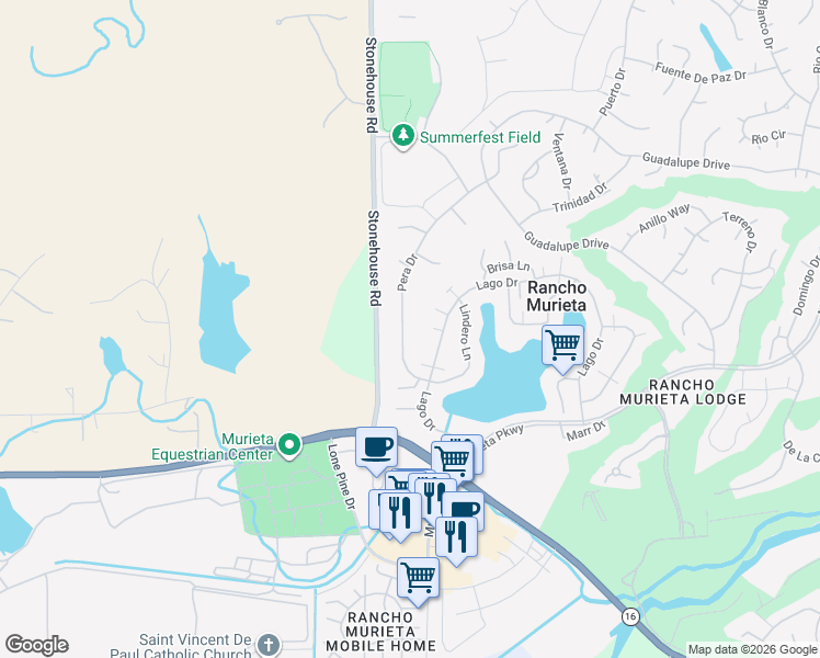 map of restaurants, bars, coffee shops, grocery stores, and more near 6930 Pera Drive in Rancho Murieta