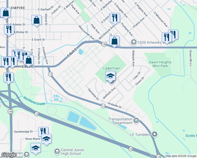map of restaurants, bars, coffee shops, grocery stores, and more near 34 Scarlet Drive in Belleville