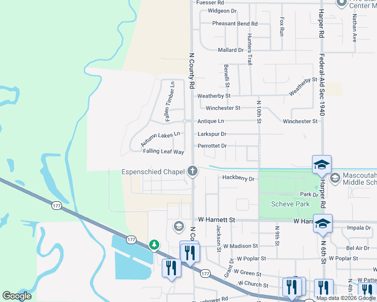 map of restaurants, bars, coffee shops, grocery stores, and more near 148 Falling Leaf Way in Mascoutah