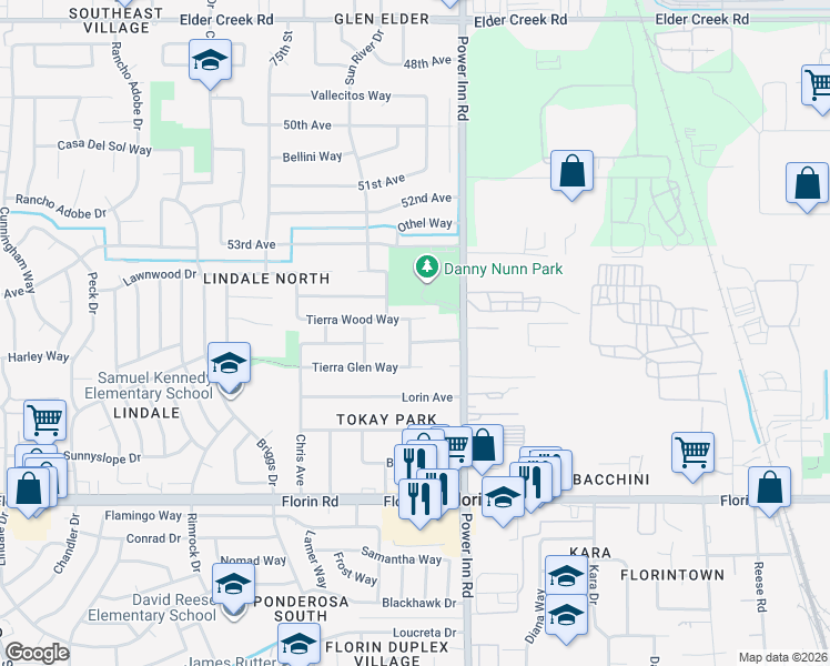 map of restaurants, bars, coffee shops, grocery stores, and more near 6935 Bridle Trail Way in Sacramento