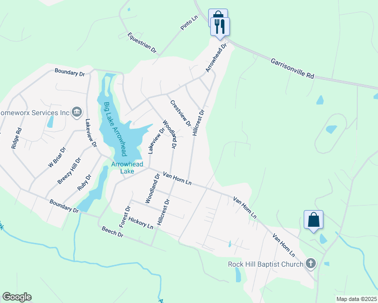 map of restaurants, bars, coffee shops, grocery stores, and more near 29 Hillcrest Drive in Stafford