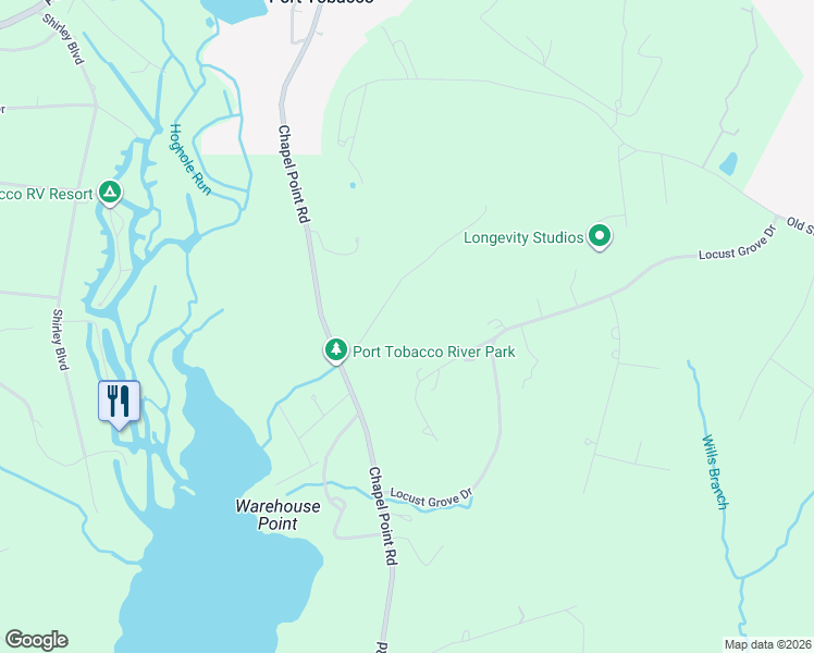 map of restaurants, bars, coffee shops, grocery stores, and more near 8535 Acoustic Lane in Port Tobacco