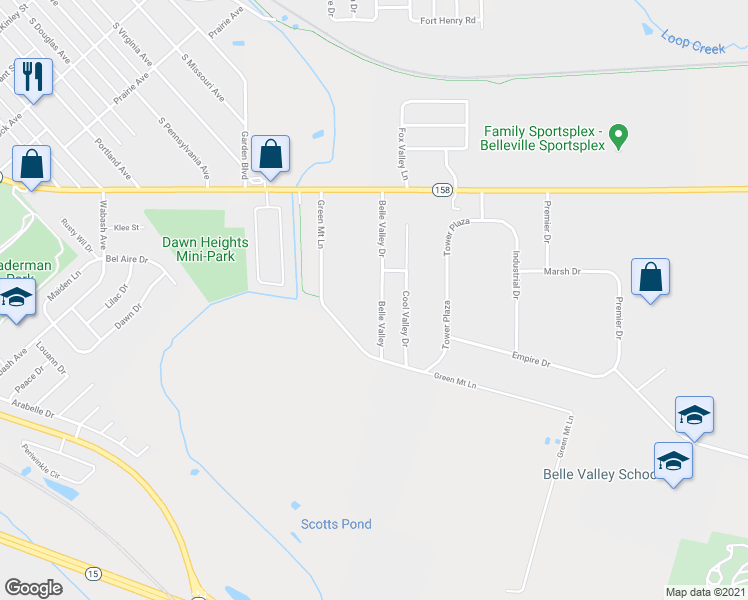 map of restaurants, bars, coffee shops, grocery stores, and more near 3 Belle Valley in Belleville