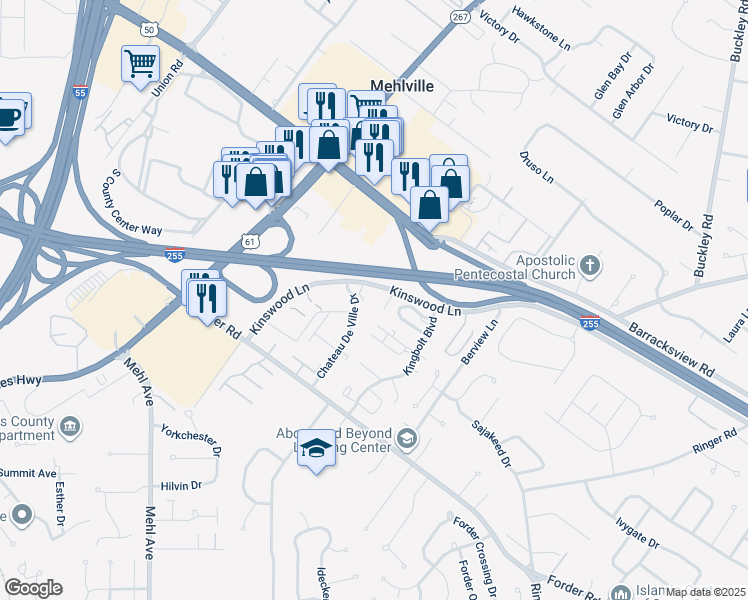 map of restaurants, bars, coffee shops, grocery stores, and more near 4290 Chateau De Ville Drive in St. Louis