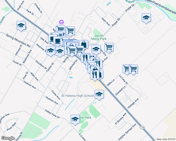 map of restaurants, bars, coffee shops, grocery stores, and more near 1000 Main Street in St. Helena