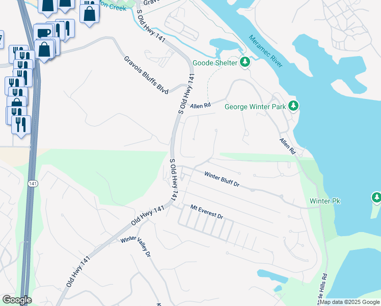 map of restaurants, bars, coffee shops, grocery stores, and more near 665 Winter Hill Circle in Fenton