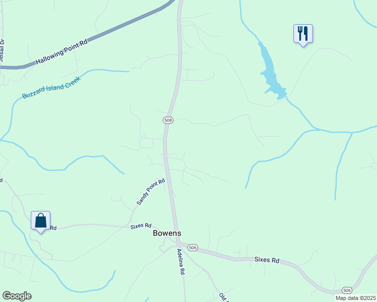 map of restaurants, bars, coffee shops, grocery stores, and more near 920 Adelina Road in Prince Frederick