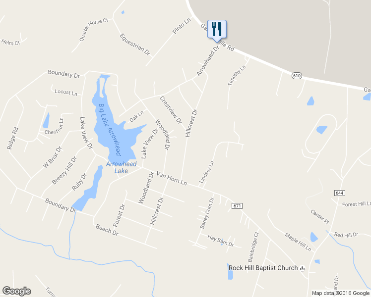 map of restaurants, bars, coffee shops, grocery stores, and more near 17 Hillcrest Drive in Stafford