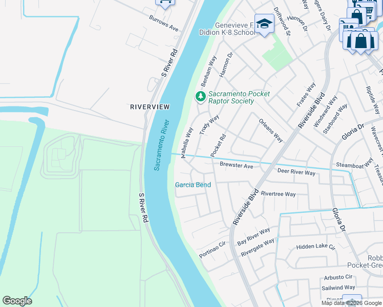 map of restaurants, bars, coffee shops, grocery stores, and more near 6811 Trudy Way in Sacramento